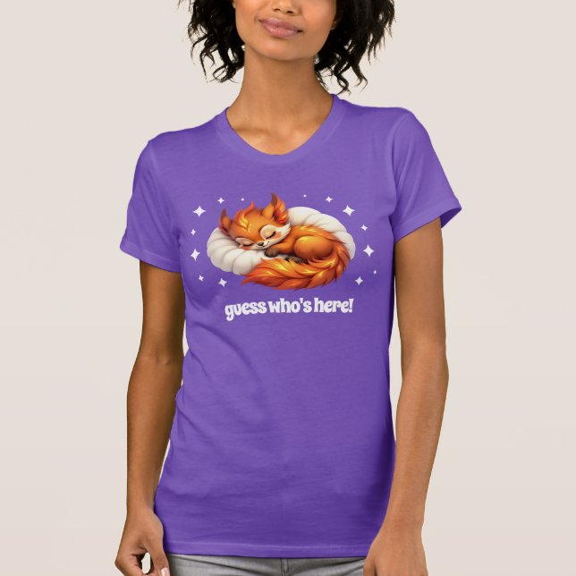 T-shirt Cute Fox Asleep in Starry Sky Baby Shower (Devant)
