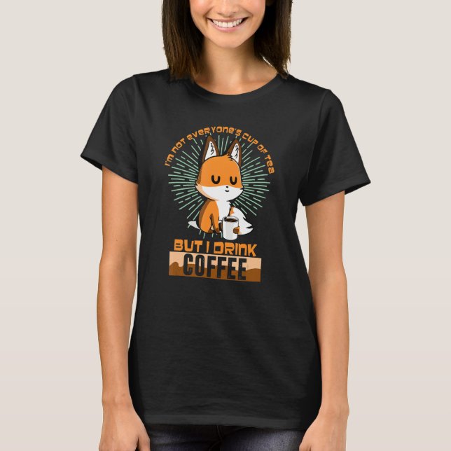 T-shirt Cute Fox Boire Café Fox Animal Furry 1 (Devant)