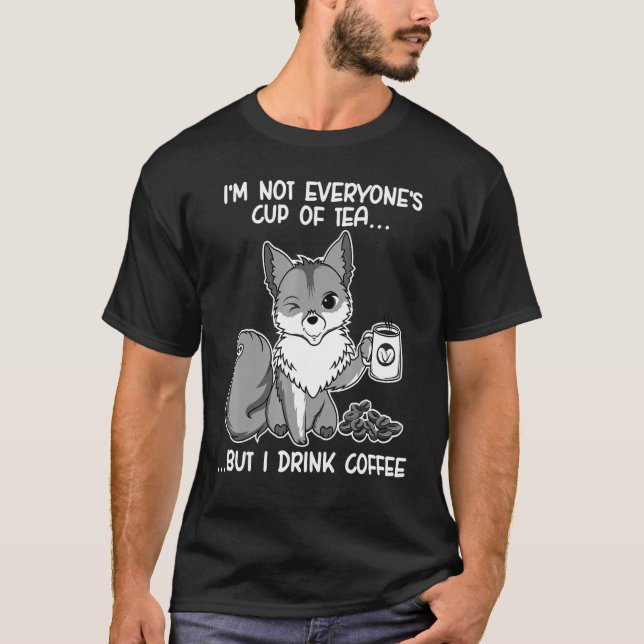 T-shirt Cute Fox Boire Café Fox Animal Furry 2 (Devant)