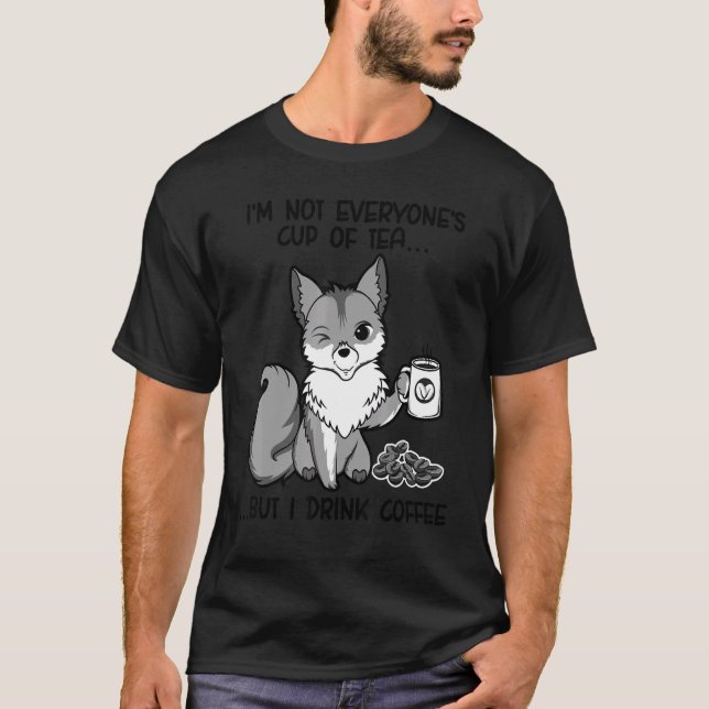 T-shirt Cute Fox Boire Café Fox Animal Furry 3 (Devant)