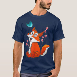 T-shirt Cute Fox & Flower Graphics Japonais Cerry Blossom