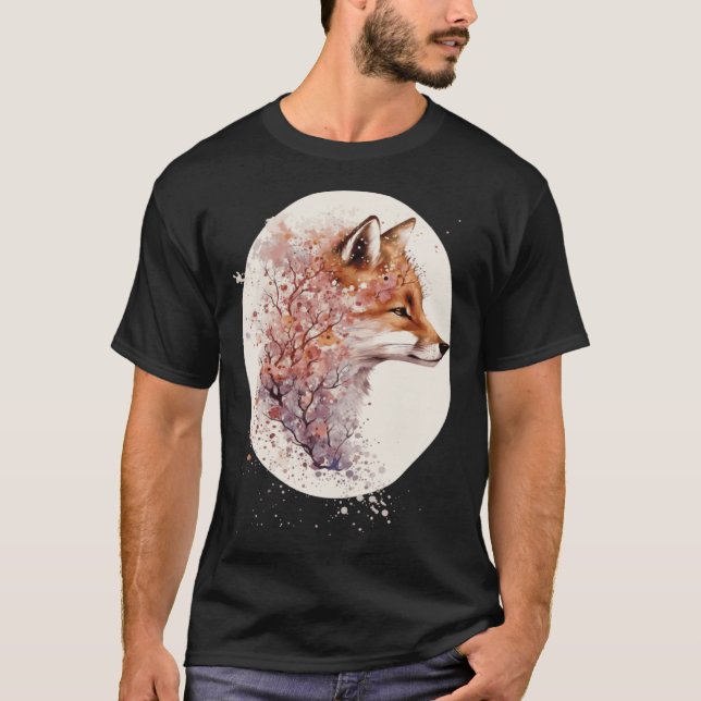 T-shirt Cute Fox Japanese Cherry Blossom Sakura (Devant)