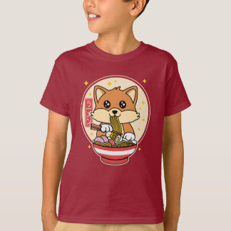 T-shirt Cute Fox Manger Ramen Kawaii Japonais Cadeau alime