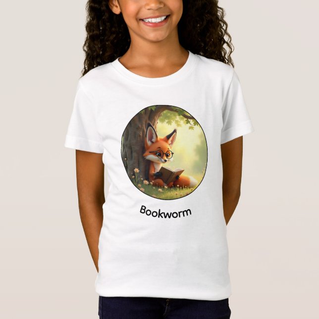 T-Shirt Cute fox reading a book, bookworm - custom  (Devant)