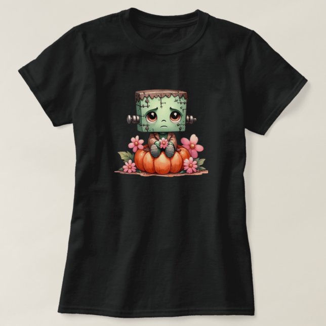 T-shirt Cute Frankenstein assis sur le Citrouille avec des (Design devant)