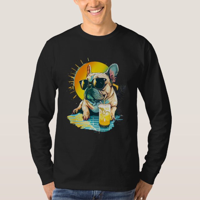 T-shirt Cute French Bulldog chillin tropical drink on summ (Devant)