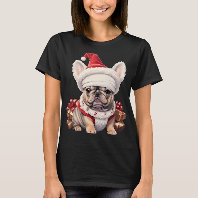 T-shirt Cute French Bulldog Santa Hat Merry Christmas T Sh (Devant)