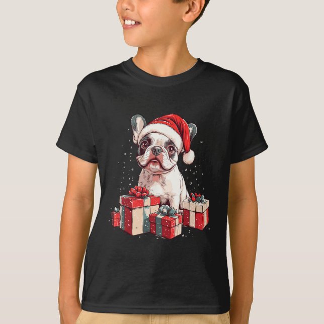 T-shirt Cute Frenchie Santa Hat Funny Noël French Bul (Devant)