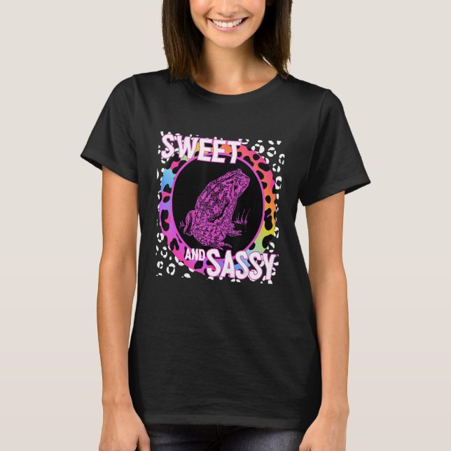 T-shirt Cute Frog 90s Nostalgia Rainbow Empreinte de léopa (Devant)