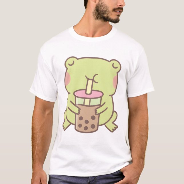 T-shirt Cute Frog Boire Boba Bubble Tea (Devant)