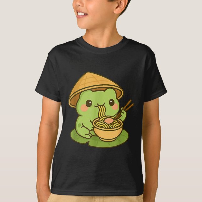 T-shirt Cute Frog Eating Ramen Anime Japanese Men Women Ki (Devant)