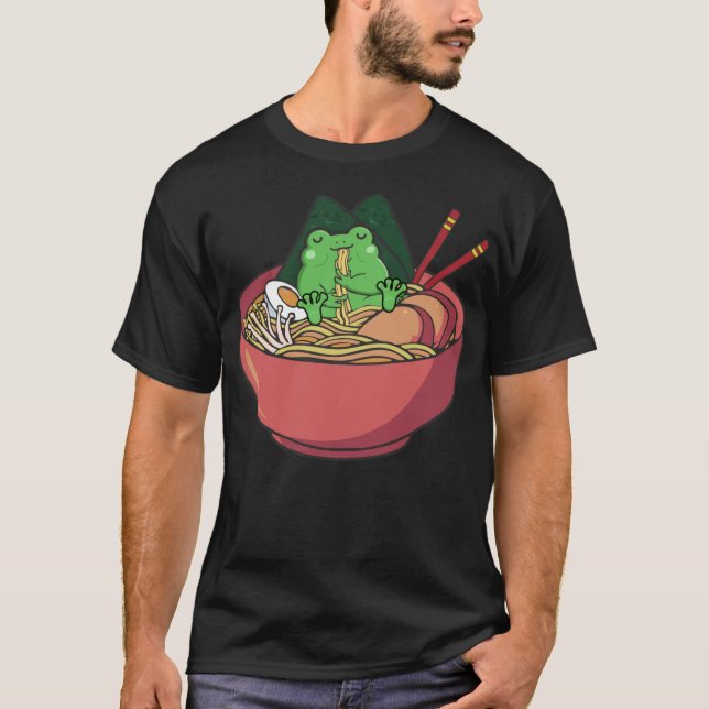 T-shirt Cute Frog Manger Ramen Japonais Nouilles Lover Fun (Devant)