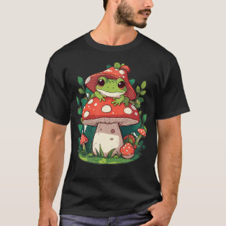 T-shirt Cute Frog On Mushroom Cartoon Aesthetic