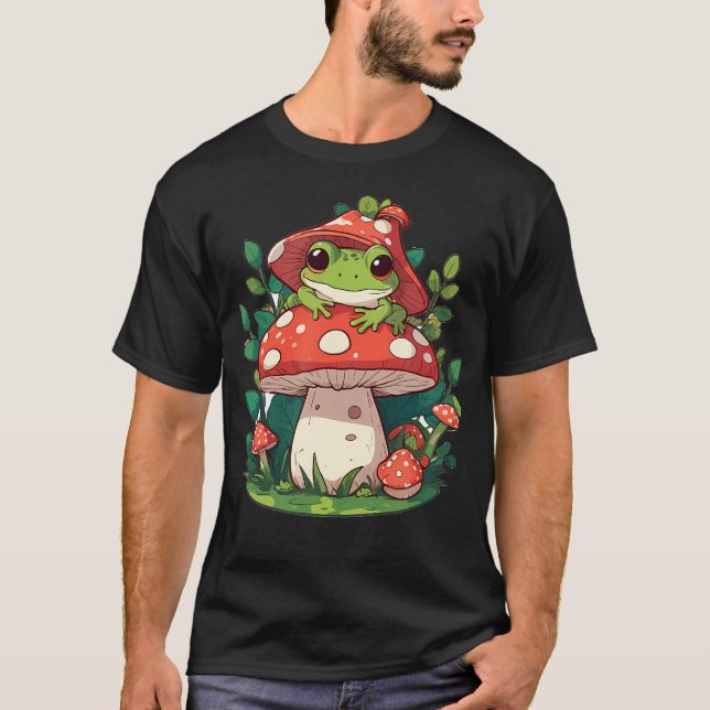 T-shirt Cute Frog On Mushroom Cartoon Aesthetic (Devant)