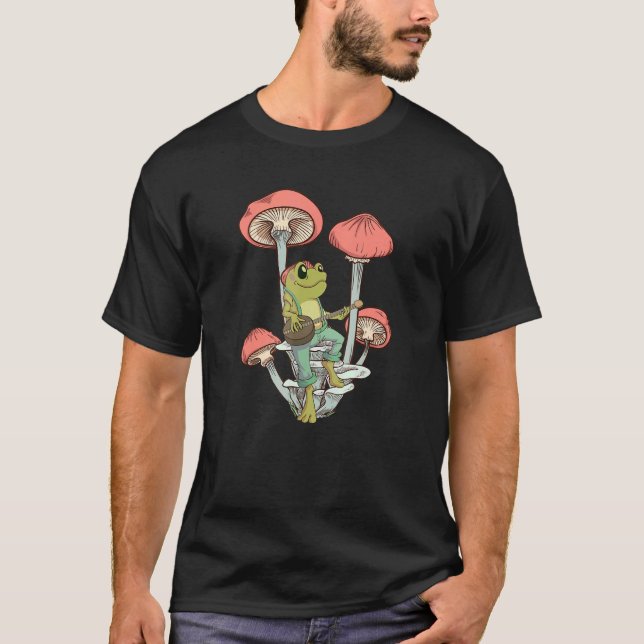 T-shirt Cute Frog Playing Banjo On Mushroom (Devant)