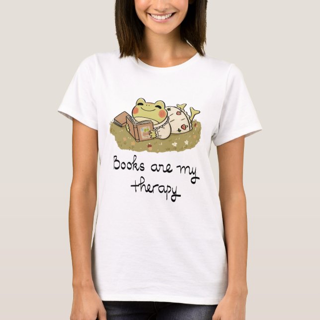 T-shirt Cute Frog Reading - Books Are My Therapy (Devant)