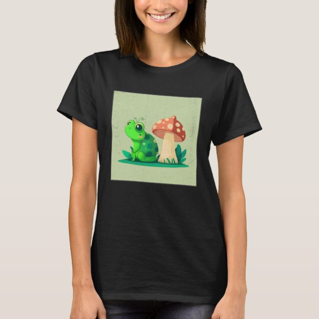 T-shirt Cute Frog Snail Illustration Shell Friends Women K (Devant)