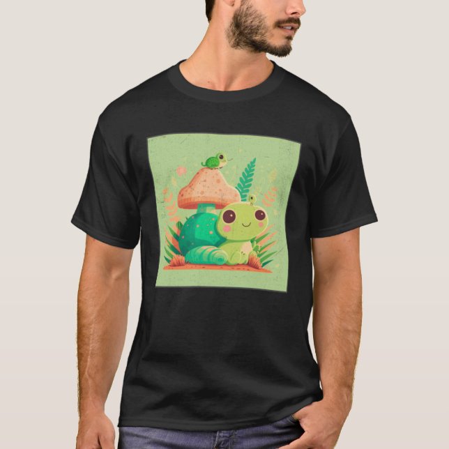 T-shirt Cute Frog Snail Illustration Shell Friends Women K (Devant)