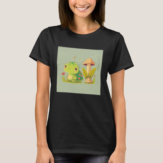 T-shirt Cute Frog Snail Illustration Shell Friends Women K (Devant)
