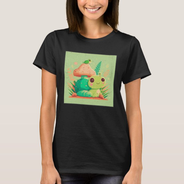 T-shirt Cute Frog Snail Illustration Shell Friends Women K (Devant)