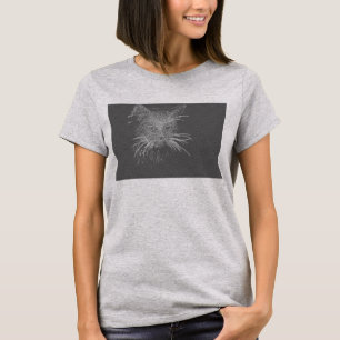 T-shirt Cute Funky Chat Kitten Eyes Visage Esquisse