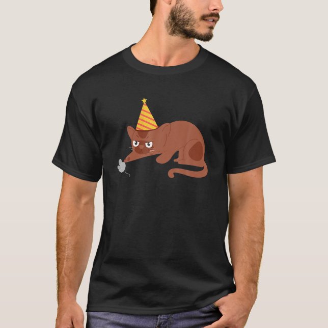 T-shirt Cute Funny Cat Chasing Mouse Birthday (Devant)