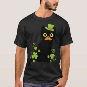 T-shirt Cute Funny Chat noir Shamrock Jour de la Saint Pat