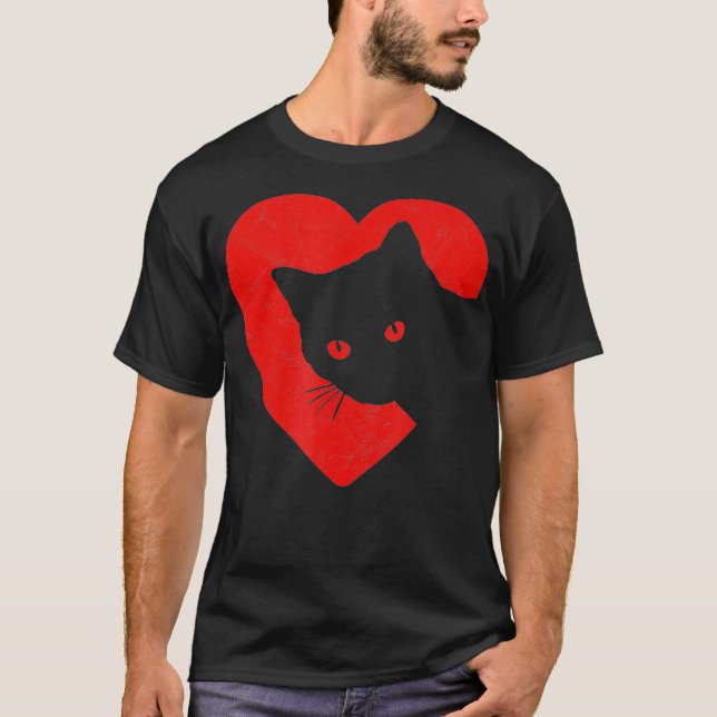 T-shirt Cute Funny Chat Valentines Coeur Graphique (Devant)
