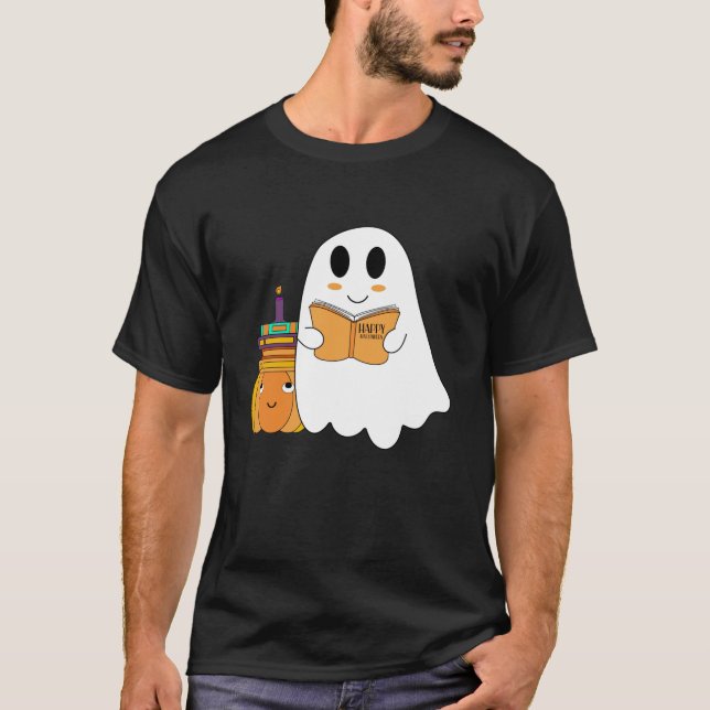 T-shirt Cute Funny Éffrayant Fantôme Lecture Livres Citrou (Devant)