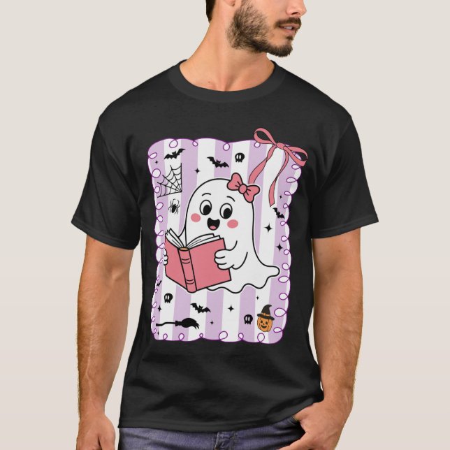 T-shirt Cute Funny Ghost Book Lecture Preppy Halloween (Devant)