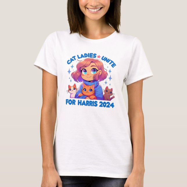 T-shirt Cute Funny Girly Enfless Chat Lady Unite Harris (Devant)