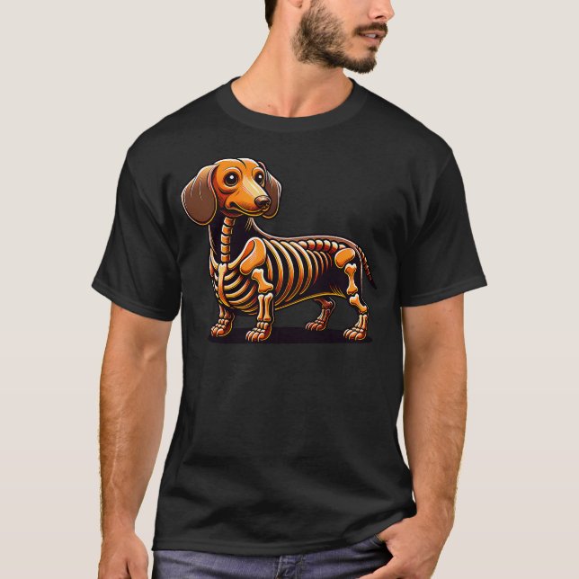 T-shirt Cute Funny Skeleton Dachshund Wiener Dog Halloween (Devant)