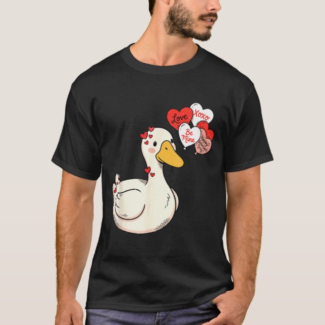 T-shirt Cute Funny Valentine Silly Gooses Duck Love Matchi (Devant)