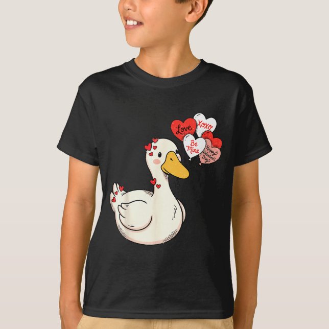T-shirt Cute Funny Valentine Silly Gooses Duck Love Matchi (Devant)