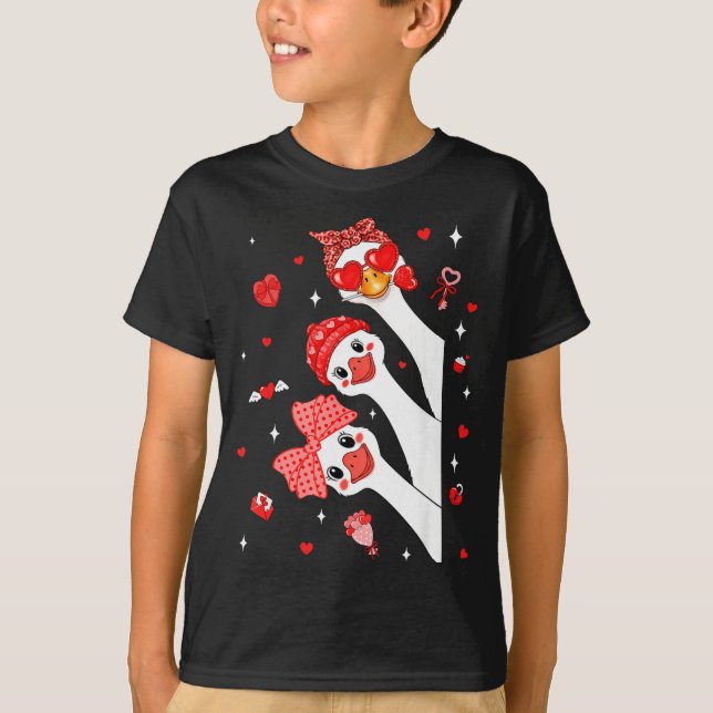 T-shirt Cute Funny Valentine Silly Gooses Heart Love Match (Devant)