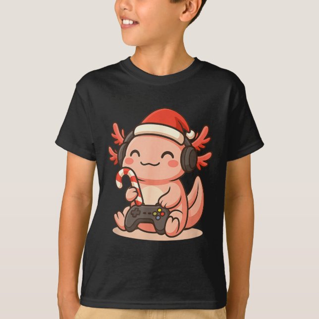 T-shirt Cute Gamer Axolotl Christmas Design  (Devant)