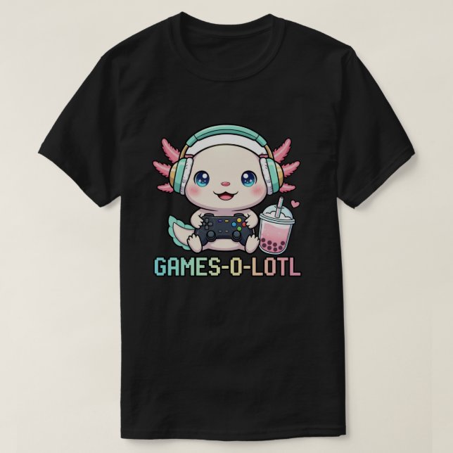 T-shirt Cute Gamer Axolotl with Boba Art (Design devant)