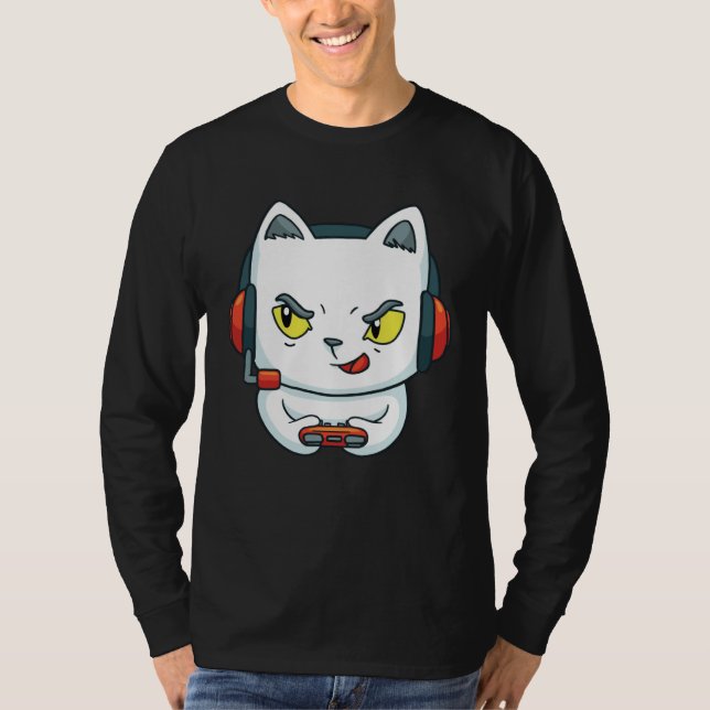 T-shirt Cute Gaming Cat Video Game (Devant)