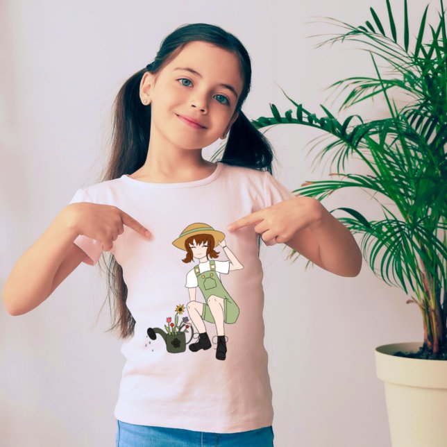 T-shirt Cute Gardening and Flower Girl Brown Hair Girly (Créateur téléchargé)