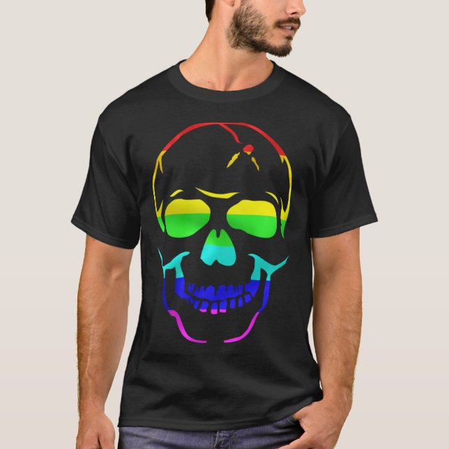 T-shirt Cute Gay Pride Rainbow Flag Sugar Skull (Devant)