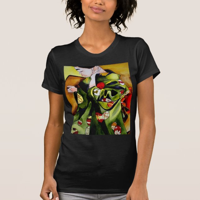 T-shirt Cute Geisha with green kimono original art (Devant)