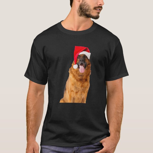 T-shirt Cute German Shepherd Santa Hat Image Funny Christm (Devant)