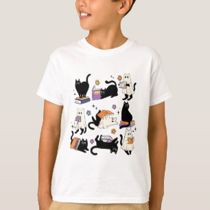 T-shirt Cute Ghost Black Cat Lecture Livres Éffrayant Hall