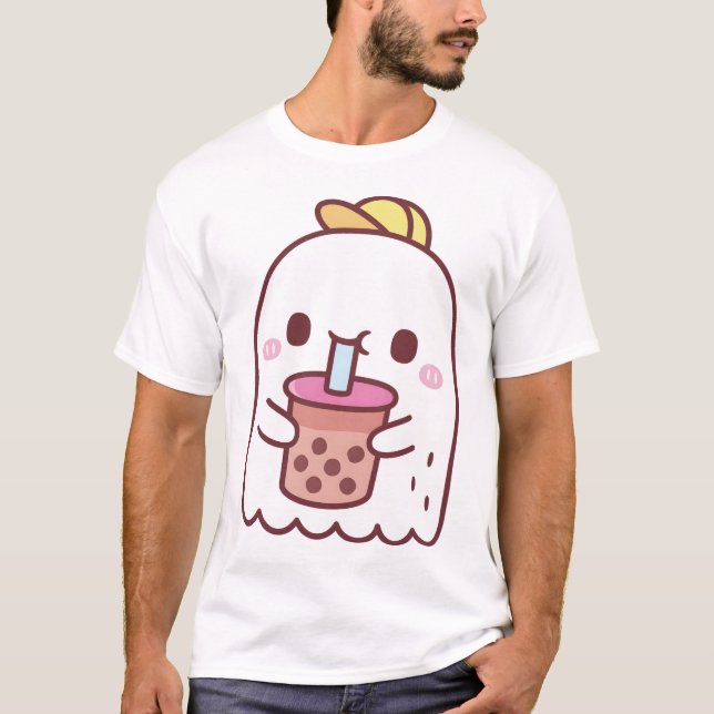 T-shirt Cute Ghost Boire Boba Tea (Devant)