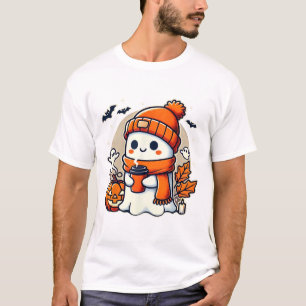 T-shirt Cute Ghost Boire Café Femmes Halloween Kawaii