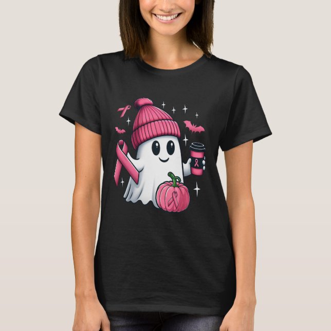 T-shirt Cute Ghost Boire Café Halloween Ghost Breast (Devant)