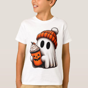 T-shirt Cute Ghost Boire Café Halloween Ghost Ice Cof