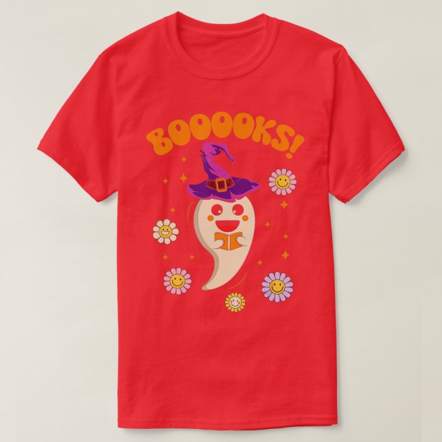 T-shirt Cute Ghost Booooks Reading Library Books Halloween (Design devant)