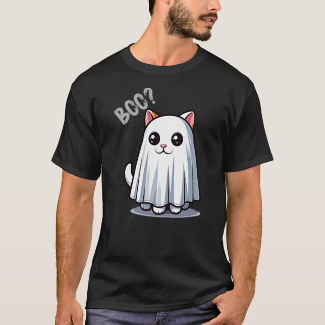 T-shirt Cute Ghost Cat Boo Halloween Kawaii Minimalist (Devant)