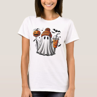T-shirt Cute Ghost Citrouille café Drôle Halloween